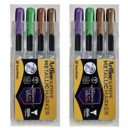 Artline Supreme Metallic Permanent Marker in Mount Gold, Mount Bronze, Mount Green & Mount Purple x 2 Packs | Vibrant Metallic Colors & Smooth Application On Various Surfaces