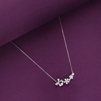 Sterling Silver Floral Pearl Elegance Necklace-White Stone / Silver