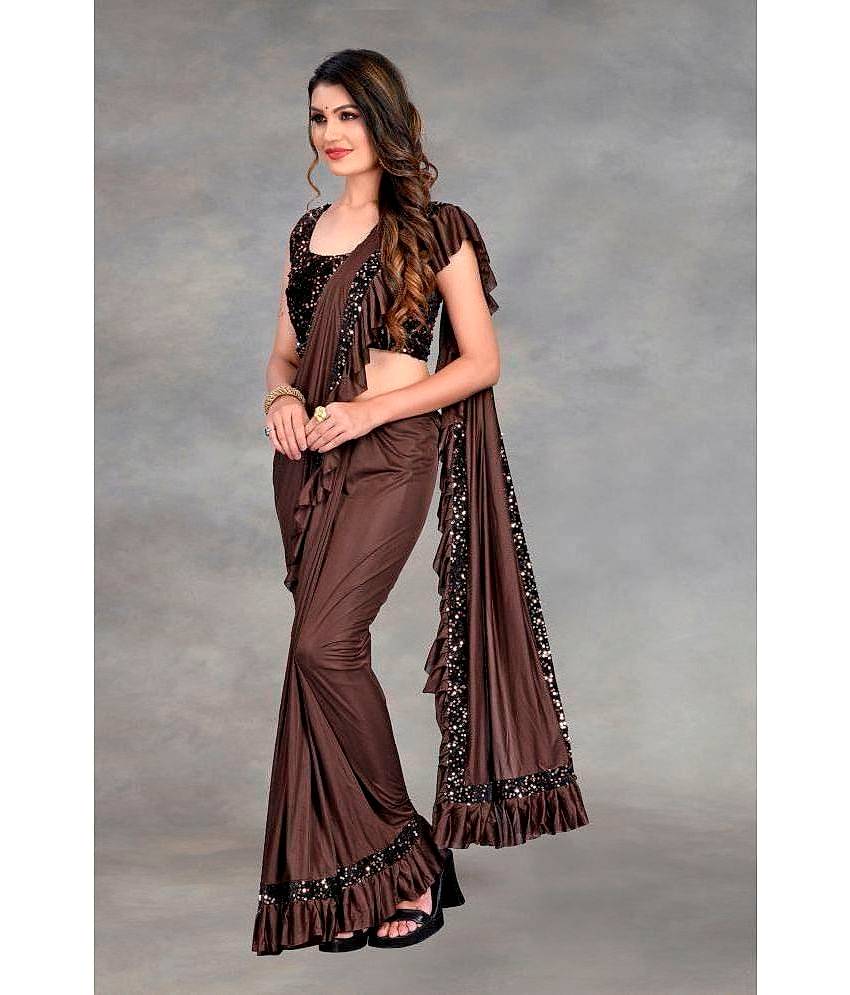 Aika Lycra Embellished Saree With Unstitched Blouse Piece ( Teal )