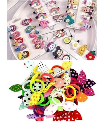 22 Pieces Stylish Hair Accessories Combo – Cartoon Hair Clips | Bunny Ear Rubber Hair Bands - Multicolor for Kids & Girls