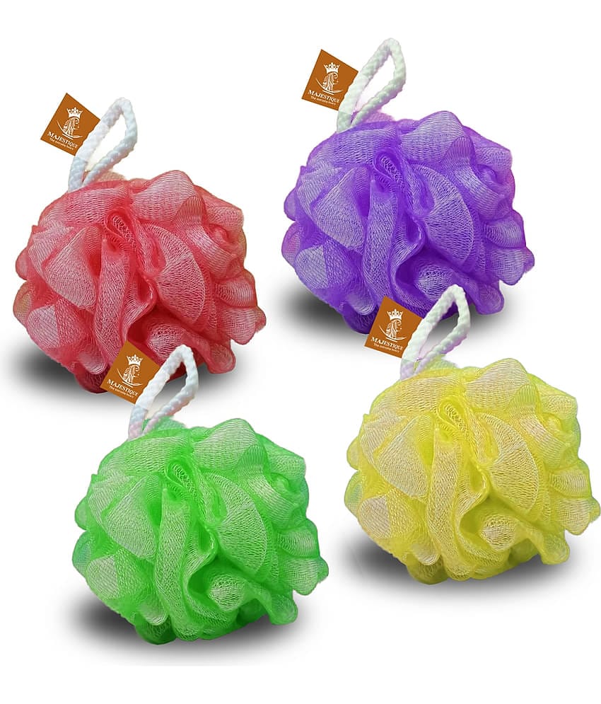 Majestique 4Pcs Bath Loofah Soft Mesh Exfoliating Back Scrubber Body Shower Sponge