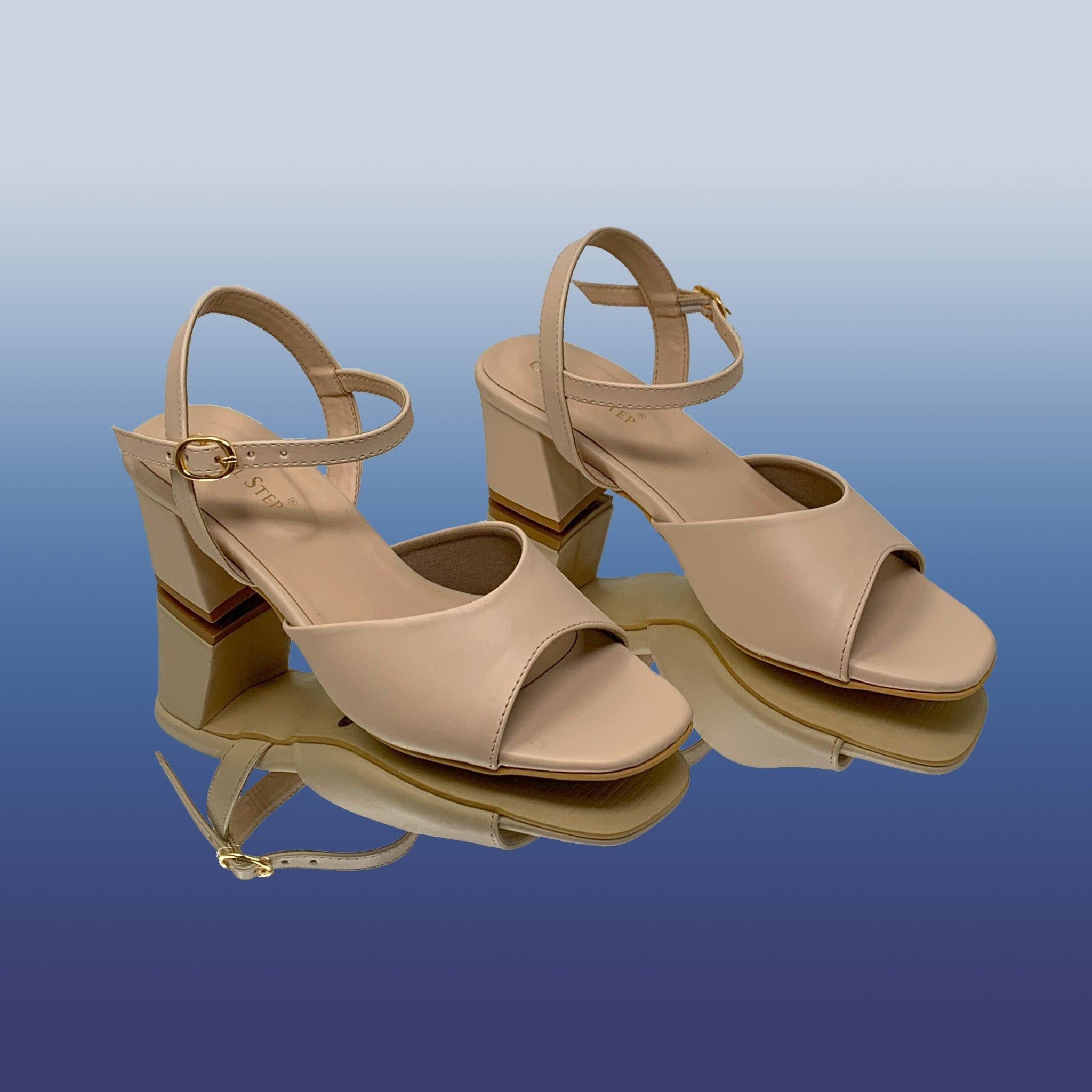 Beige Block Heel Sandals-Beige / 36