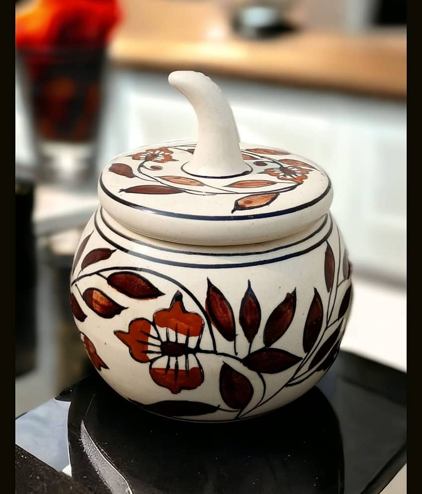 Malaikah Brwn Salt Jar Ceramic Off White Salt/Pepper Container ( Set of 1 )