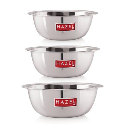 HAZEL Stainless Steel Serving Bowl , Serving Bowl for Cake Batter , Kitchen and Baking Accessories Items, Set of 3, 350 ML, 550 ML & 770 ML HAZEL Stainless Steel Serving Bowl , Serving Bowl for Cake Batter , Kitchen and Baking Accessories Items, Set of 3, 350 ML, 550 ML & 770 ML