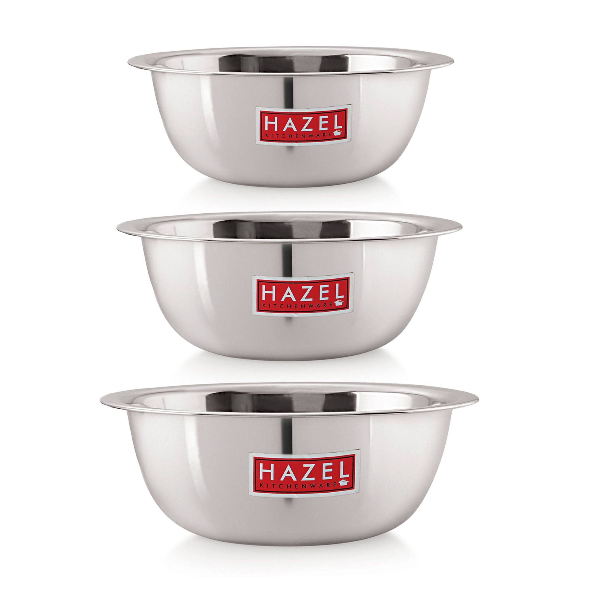 HAZEL Stainless Steel Serving Bowl , Serving Bowl for Cake Batter , Kitchen and Baking Accessories Items, Set of 3, 350 ML, 550 ML & 770 ML