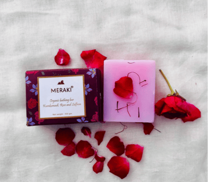 Meraki Beauty Organic Bathing Bar - Kumkumadi, Rose and Saffron, 100 gm