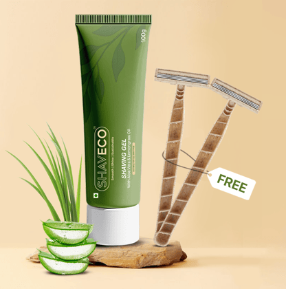 Shaving Gel with Aloe Vera & Lemongrass – Free 2 Razors (100 gm Tube)