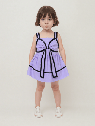 Girls Purple Cotton Bow Frock [GT-7465] (2-10 Years)-2-3Y (Size - 20) / Cotton / Purple
