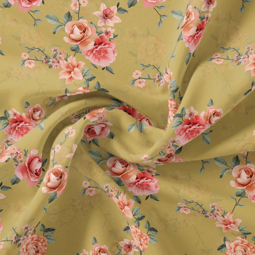 Beautiful Multicolour Roses With  Digital Printed Fabric-Polyester / Japan Satin / 110 CM | 43 Inch