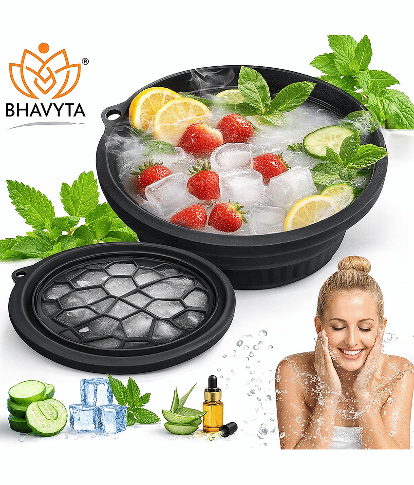 Bhavyta Face Bowl for Ice with Built-in Ice Tray – Collapsible Silicone Facial Ice Bath Bowl for Cold Plunge Therapy, Skin Tightening & Acne Relief – Portable Spa Tool for Home & Travel