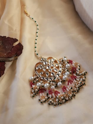 Tanak Pink Kundan Maangtikka-Pink