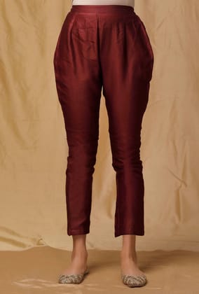 Maroon Banarsi Chanderi Pants-XS