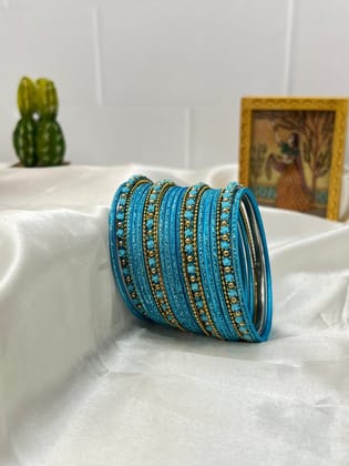Ananda Blue and Antique Metal & Stone Bangle Set 5067-2.2 / Both Hands (you will get 2 sets)