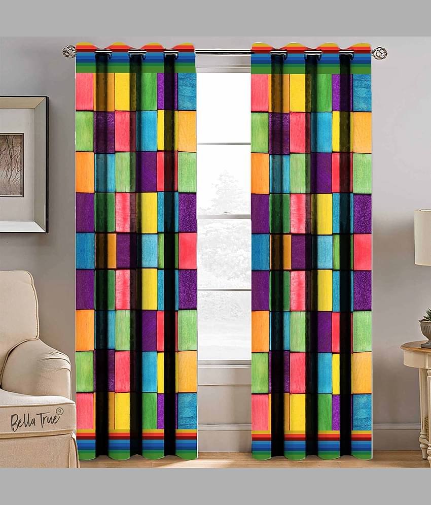 BELLA TRUE  Set of 2 Window SemiTransparent Eyelet Polyester Multi Color Curtains ( 152 x 113 cm )