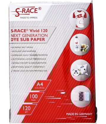 S-RACE Vivid Matt Dye Sublimation Paper 120GSM (A4 size, 100 sheets)