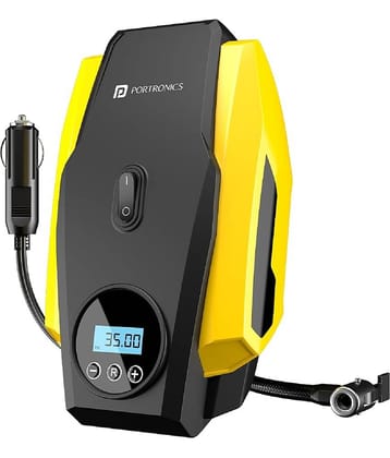 Portronics Vayu Lite Portable Tyre Inflator for Car, Bike, Cycle with 150 PSI Pressure, Digital Display, Auto Shut-Off, LED Light, 2.7m Cord, Air Pump Compressor for Cigarette Lighter Socket (Black)(Pack of 1)