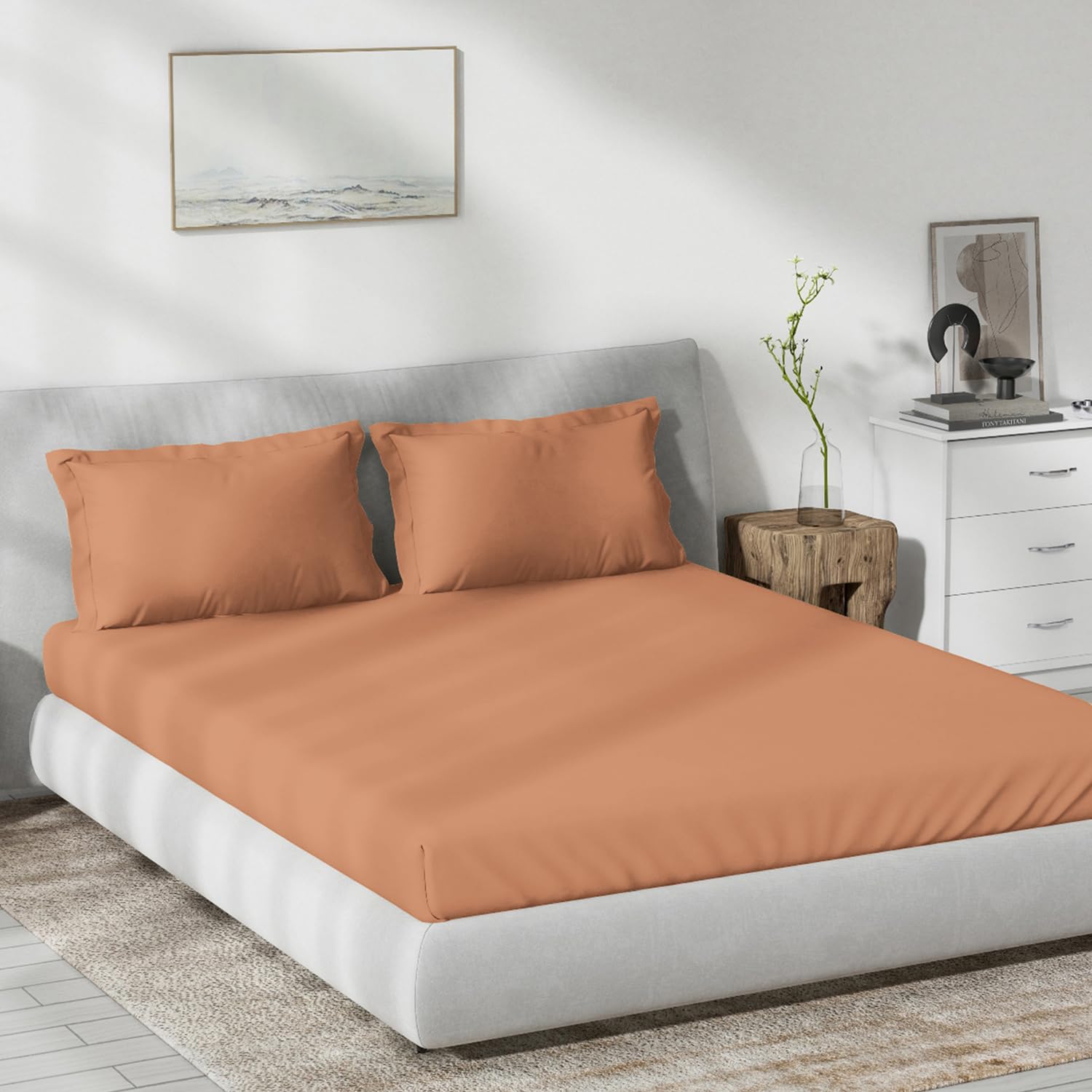 DDECOR - Topical Tones Collection 100% Cotton Dyed Pattern 180TC King Bedsheet |229 CM X 274 CM| Orange