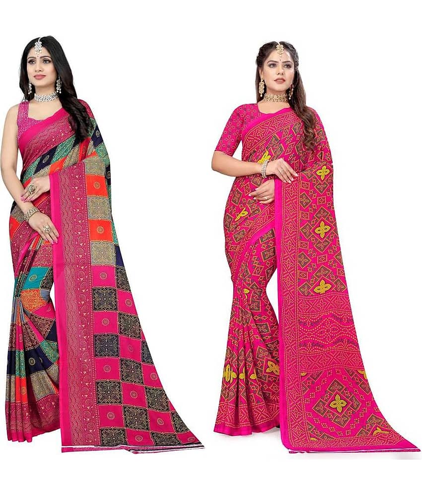 LEELAVATI Georgette Printed Saree With Unstitched Blouse Piece ( Multicolor )