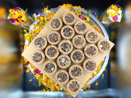 Gaukosh Pure Herbal Filled CowDung Sambrani Dhoop Cups for Pooja (100 pcs) | Havan Cups for Pooja, Home & Festivals | NaturalDried Flowers, Guggal/Loban