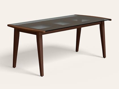 Leon 8 Seater Rectangular Tinted Glass Dining Table -1-Year Warranty, Walnut