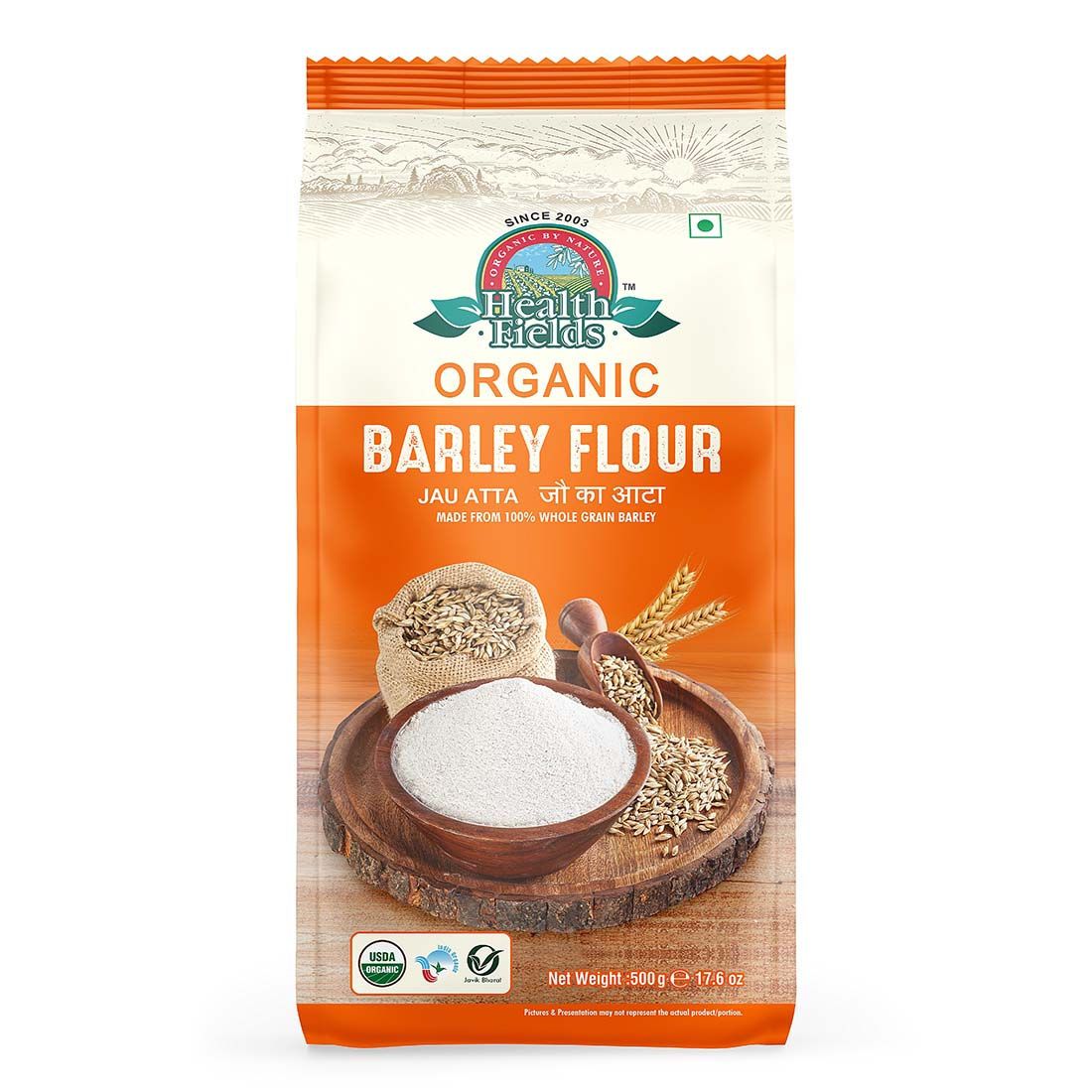 Health Fields Organic Barley Flour | Jau Ka Atta - 1.5Kg (3 Pack Of 500Gm each)