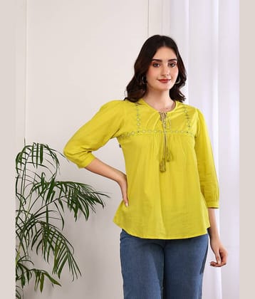Yash Gallery Women's Cotton Regular Top ( Yellow )