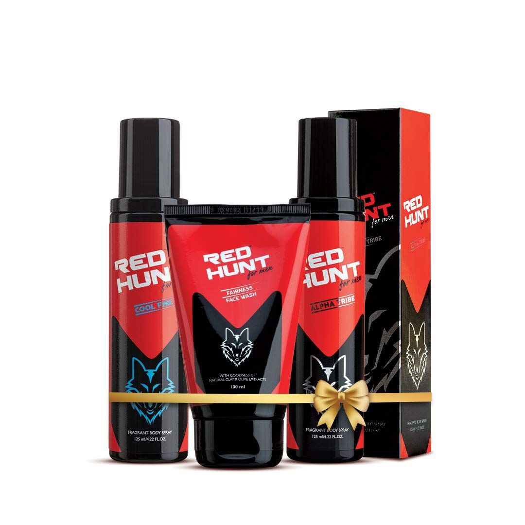RED HUNT Combo for men Body Spray Cool Fire 120ml,Body Spray Alpha Tribe 120 ml, Fairness Face Wash 50ml