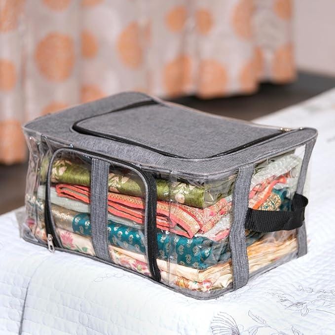 Panchhi Store Storage Box and Organiser 31 Liter Cloth Storage Organiser Moisture Proof Wardrobe Organizer for Storage with Zipper and Handle for Clothes, Blanket, Saree, Suit, Toys Pack of