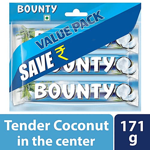 Bounty Coconut Bar Chocolate - Value Pack, 171 g (3pcs x (2 bars x 28.5 g Each)