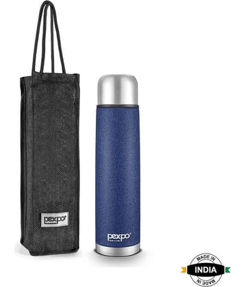 Pexpo 750ml 24 Hrs Hot and Cold Flask with Jute-bag, Flamingo Vacuum insulated Bottle (Pack of 1, Blue)