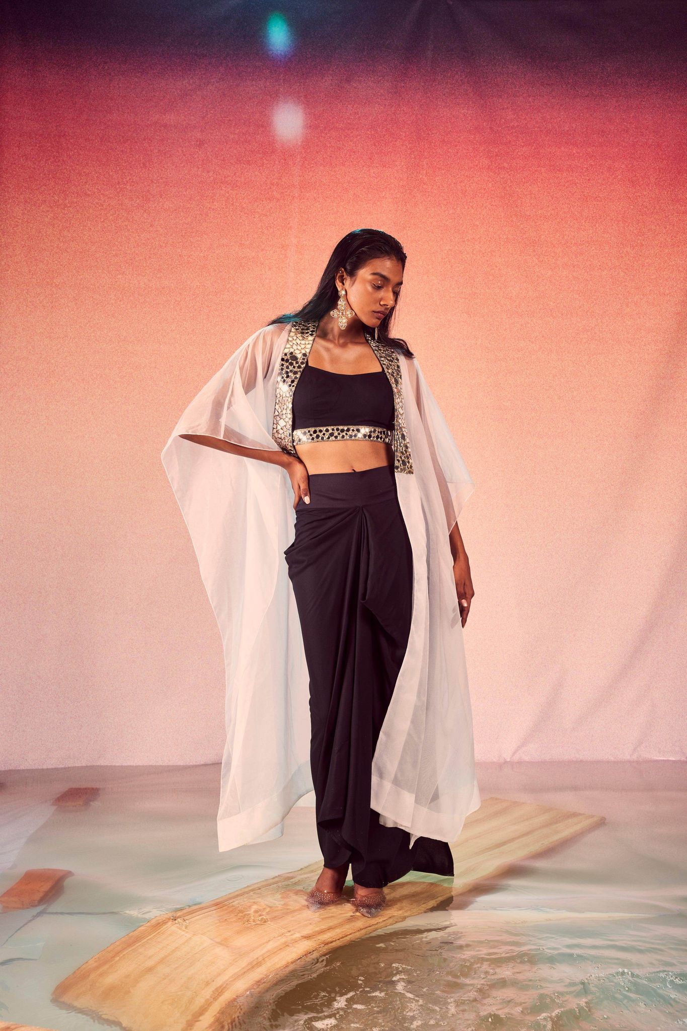 MIRROR BRALETTE AND DRAPED SKIRT SET-XS / XXS