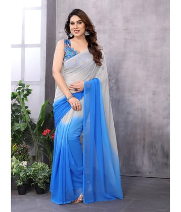 BLEESBURY Georgette Dyed Saree With Unstitched Blouse Piece ( Blue )