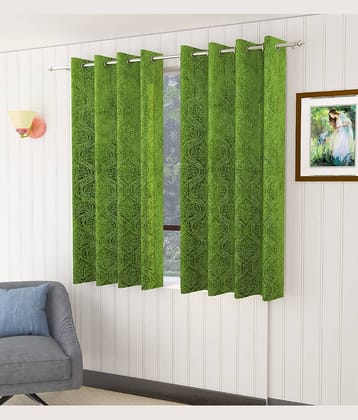 Homefab India SelfDesign Blackout Eyelet Door Curtain 7ft (Pack of 2) - Green