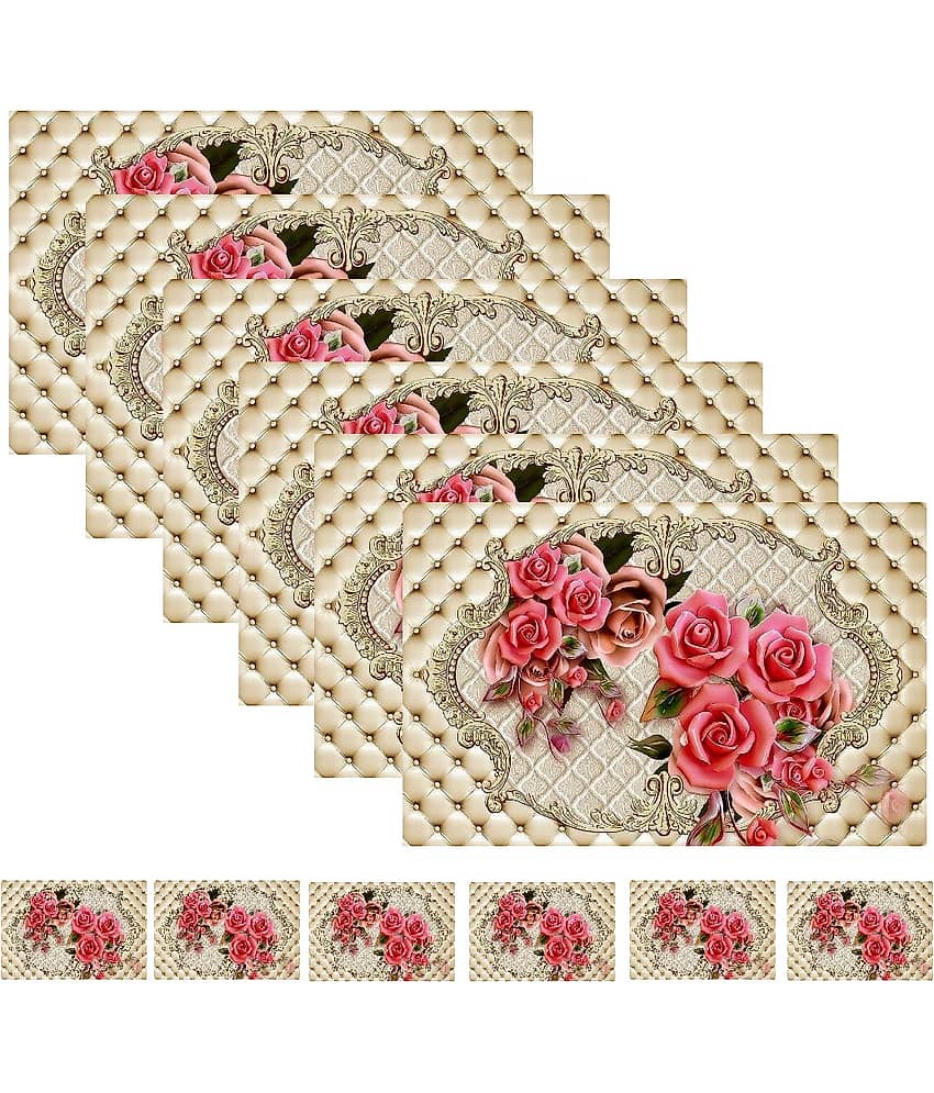CreadCraft PVC Floral Rectangle Table Mats & Coasters ( 40 cm x 32 cm ) Pack of 1 - Multi