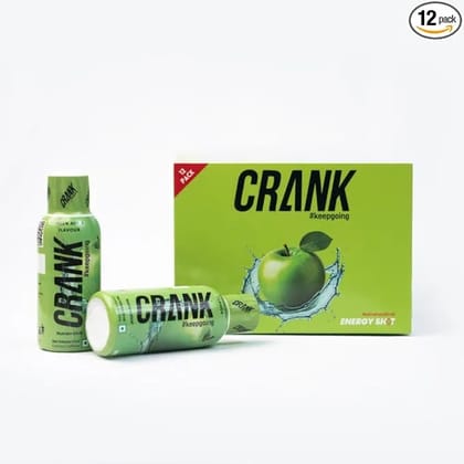 Crank Energy Shot  Green Apple Flavour (Pack of 12) | 130mg Caffeine + Taurine + B-Vitamins + Phenylalanine | Real Cane Sugar for Optimal Energy | Instant & Sustained Energy for Workouts, Work, Travel, Sports | Pocket Sized | 60ml Each