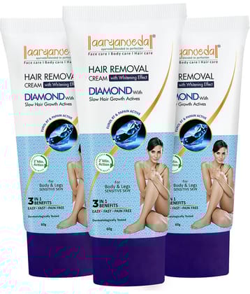 Aaryanveda Diamond Smooth, Pain-Free Hair Removal Creamwith Brightening Effect 180g (Pack of 3)