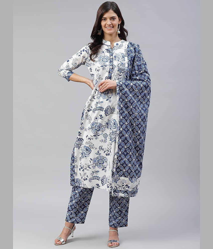 HIGHLIGHT FASHION EXPORT - Blue Straight Cotton Women's Stitched Salwar Suit ( Pack of 1 )