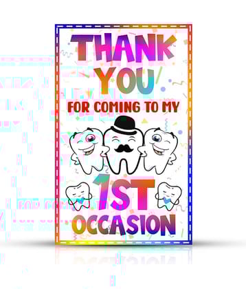 Zyozi First Tooth Ceremony Thank You Tags, Multi Color Tooth Theme Thank You Label Tags for Thanks Giving Favor (Pack of 40)