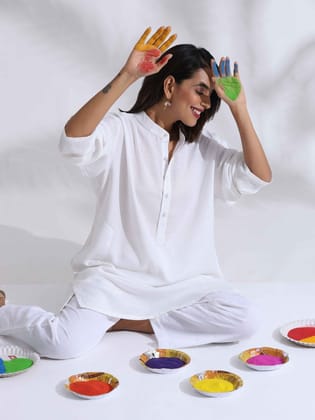 trueBrowns White Unisex Freesize Holi Kurta - White  (Free Size)