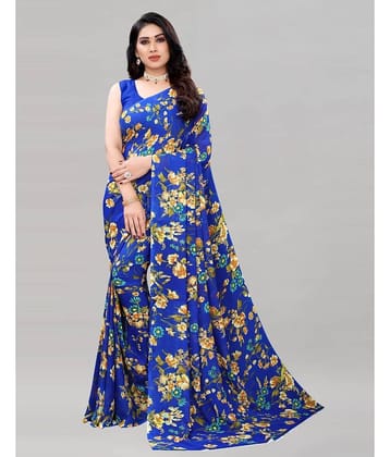 Samah Georgette Printed Saree With Unstitched Blouse Piece ( Black )