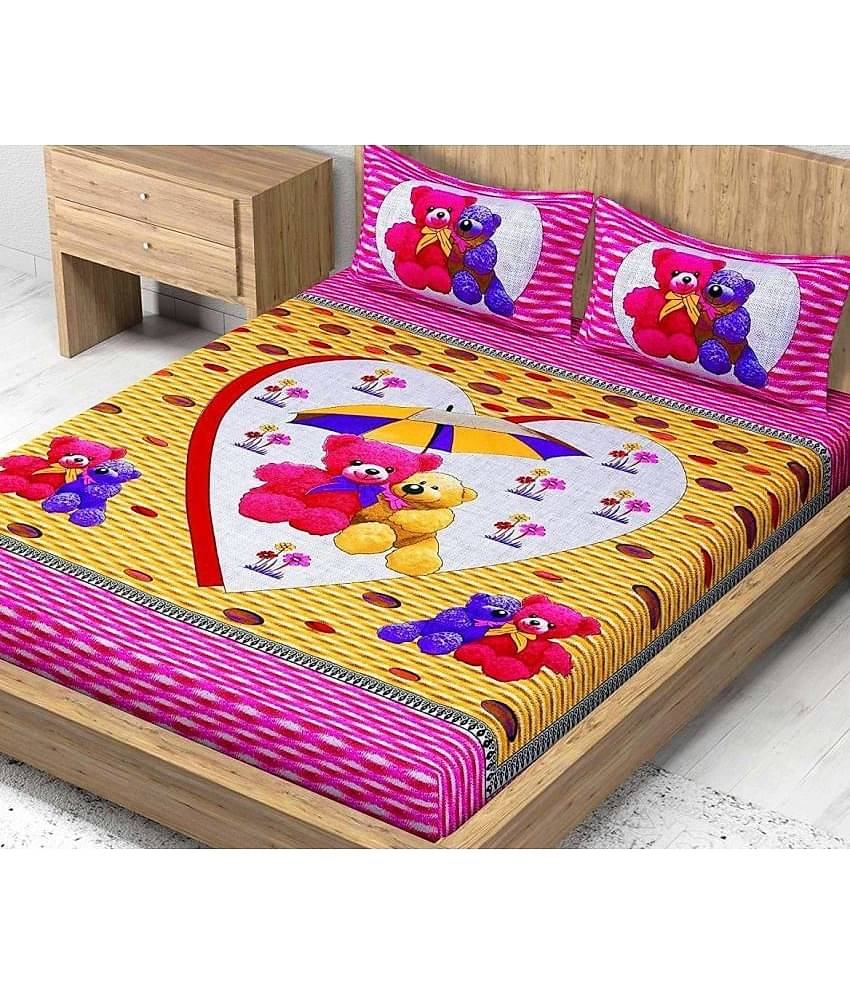 Cosito Cotton 1 Double Bedsheet with 2 Pillow Covers ( Pink )