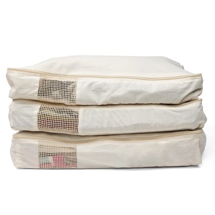 AKIIKO BASICS - Zipper Saree Cover (Set Of 3)-Regular / Cotton Canvas - Natural