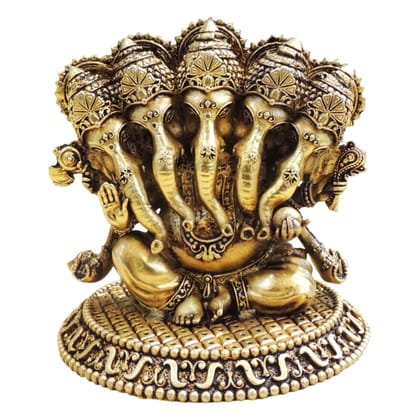 Brass Panchmukhi Ganesh Idol Statue for Home Temple & Gifting, Height : 4 Inch (BSMAS1935 C)
