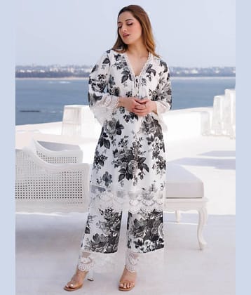 Royal Export Viscose Printed Kurti With Palazzo Women's Stitched Salwar Suit - White ( Pack of 1 )