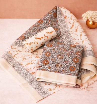 Block Print Kalamkari Maheshwari Unstitched Suit Set – Traditional Medallion Motif (3 Piece) Block Print Kalamkari Maheshwari Unstitched Suit Set – Traditional Medallion Motif (3 Piece)