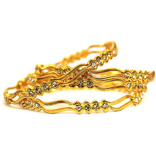 S L GOLD 1 Gram Micro Plated white stone 4 bangle B12 Design