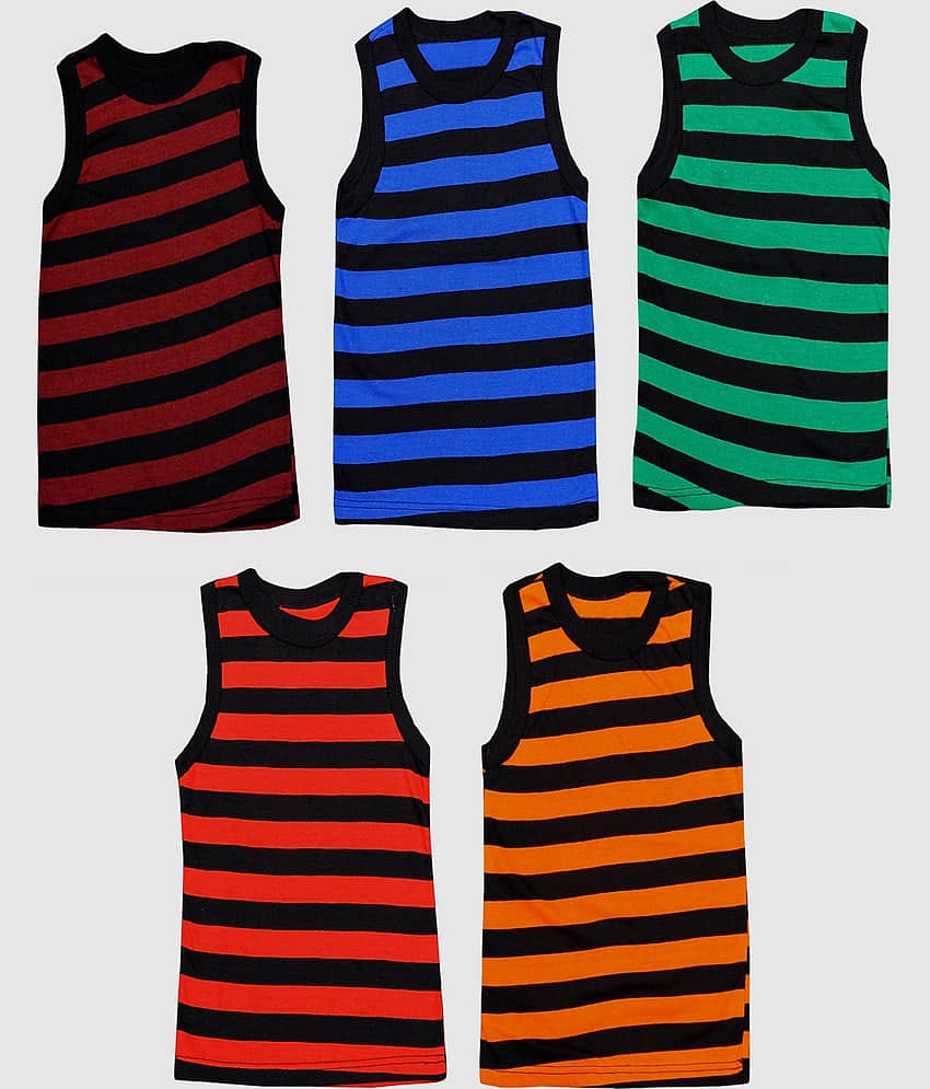 MRB Multi Color Cotton Blend Striped Boys Vest ( Pack of 5 )