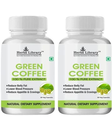 Herbs Library Green Coffee Beans Capsules Weight Loss for Men & Women 60 Capsules Each (Pack of 2)