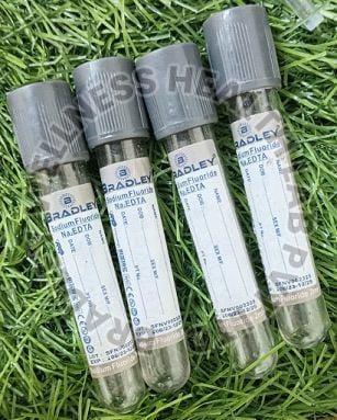 BLOOD COLLECTION TUBE (NON VACCUM) DOUBLE CAP Sodium Floride (NAF/Sugar) 2ml Grey Cap  1 Box 100 Pic