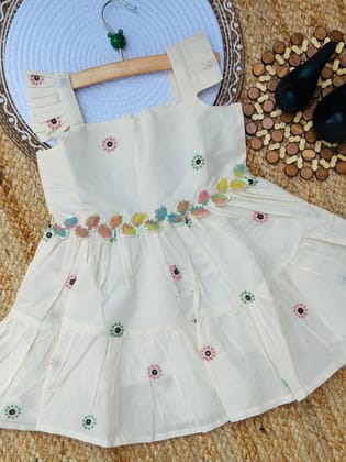 Glamorous Desirable Embroidery Work on Pure Khadi Cotton Fabric Kids Frock-White / 0-3 Month